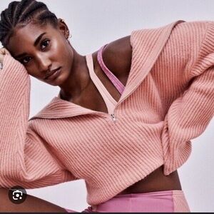 For Love & Lemons Ryan Half-Zip Sweater in Pink